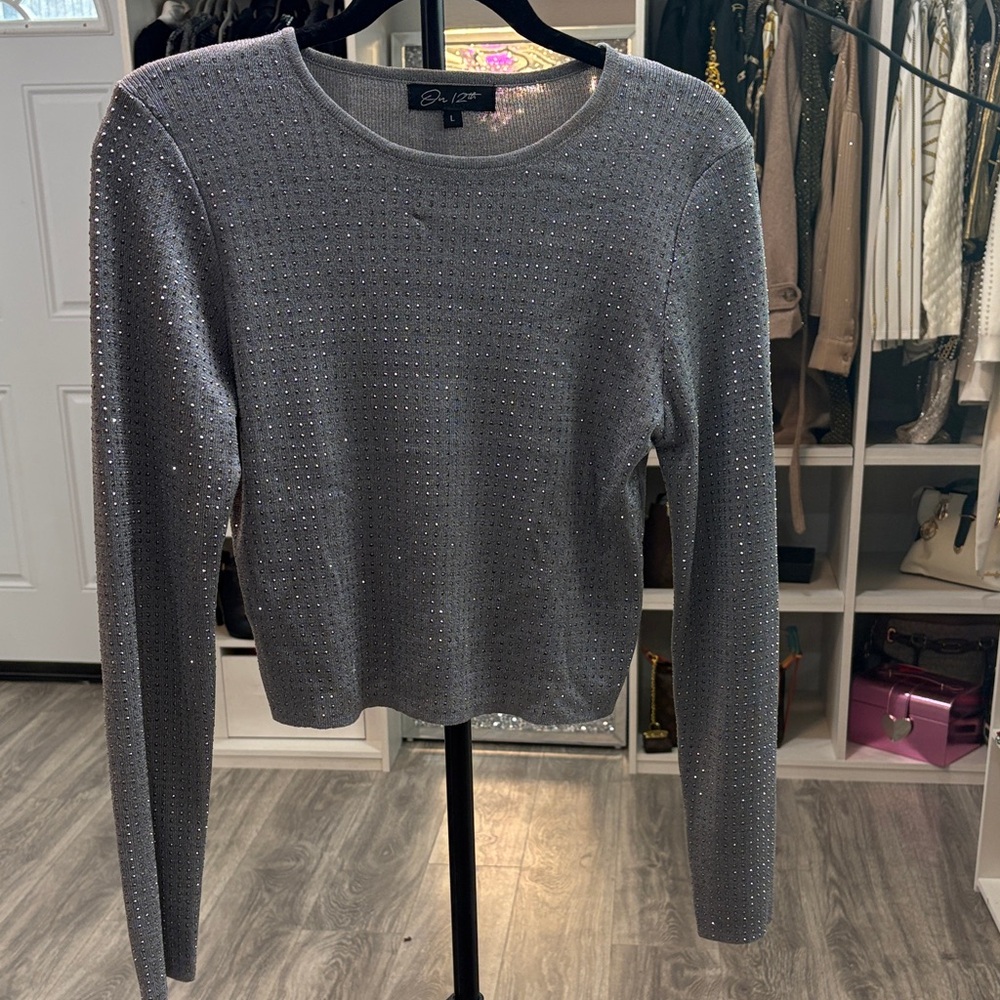 Gray Rhinestone Top